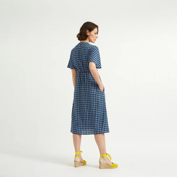 Justine Tabak Rye Dress Blue Linen Gingham Size XS - Picture 2 of 13